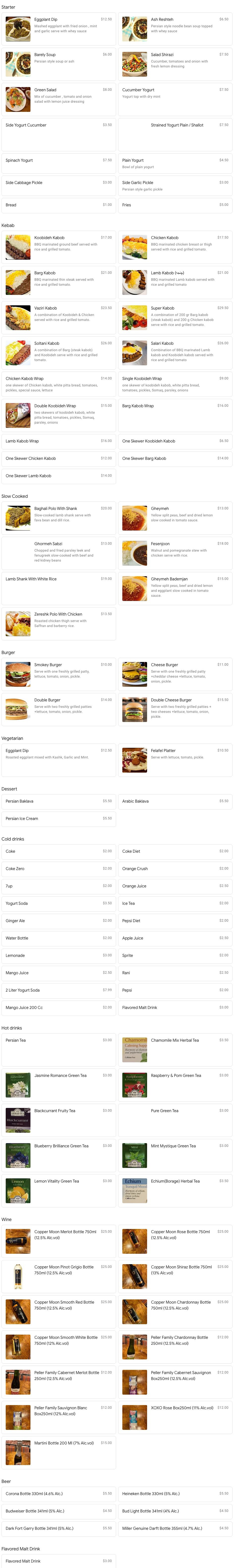 Tehran-menu